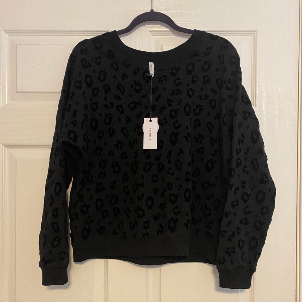 Z Supply Black Leopard Cropped Sweatshirt